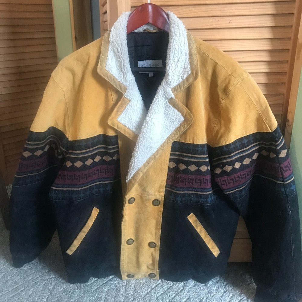 Vintage leather southwest sherpa collar coat